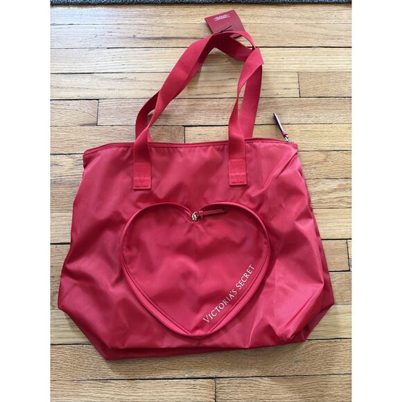 Victoria’s‎ Secret Red Heart Love Valentine’s V-Day Packable Tote Bag Zipper NWT - Picture 1 of 7